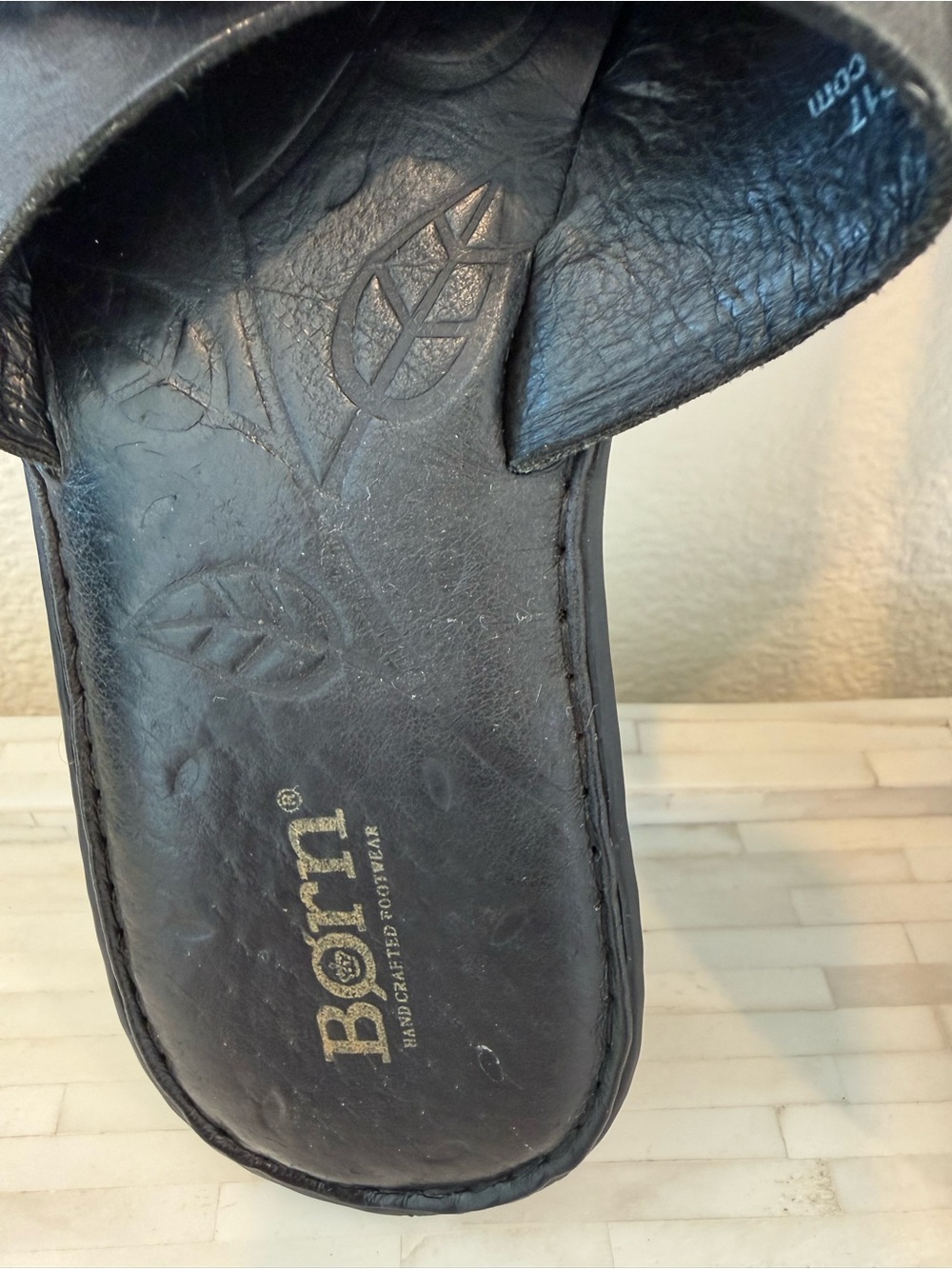 Born Black Leather Slide Sandals with Gold Buckles - Picture 2 of 5